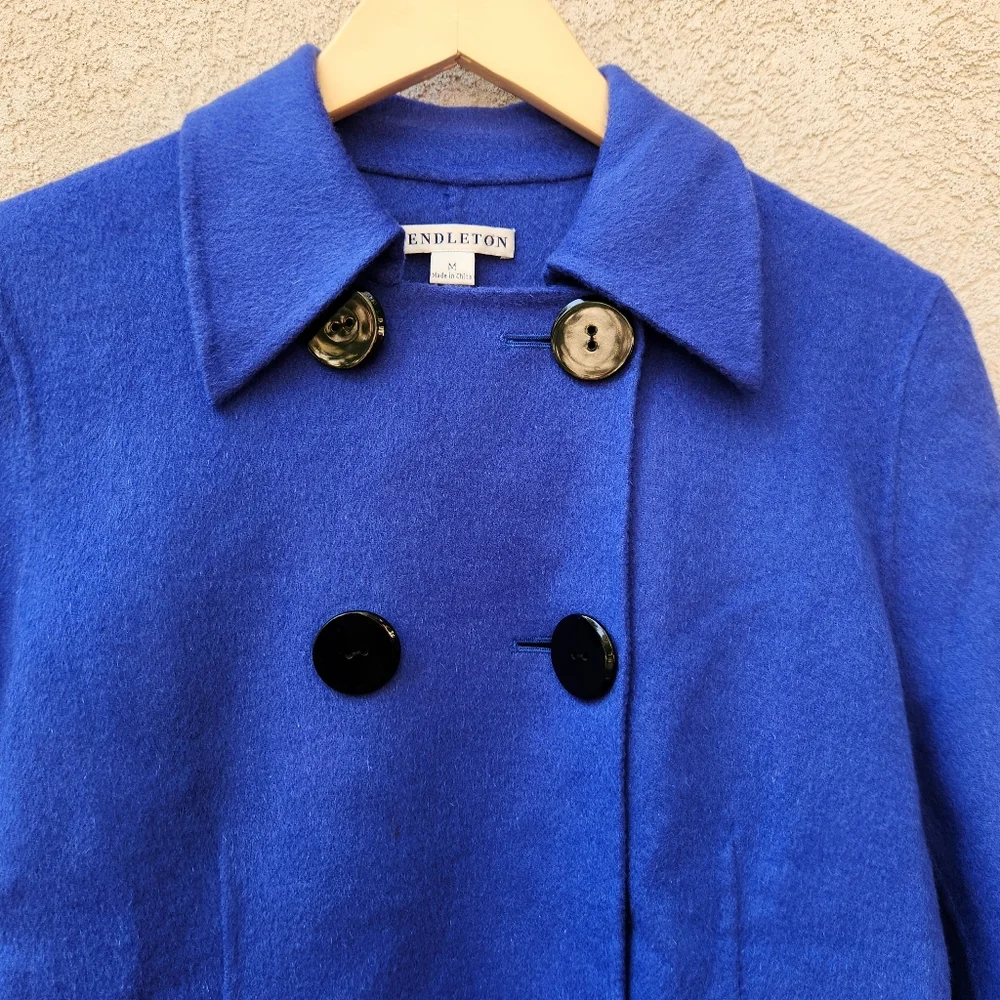 PENDLETON Women's Coat Medium Blue Merino Wool Classic Minimalist Luxury Jacket - Picture 2 of 14